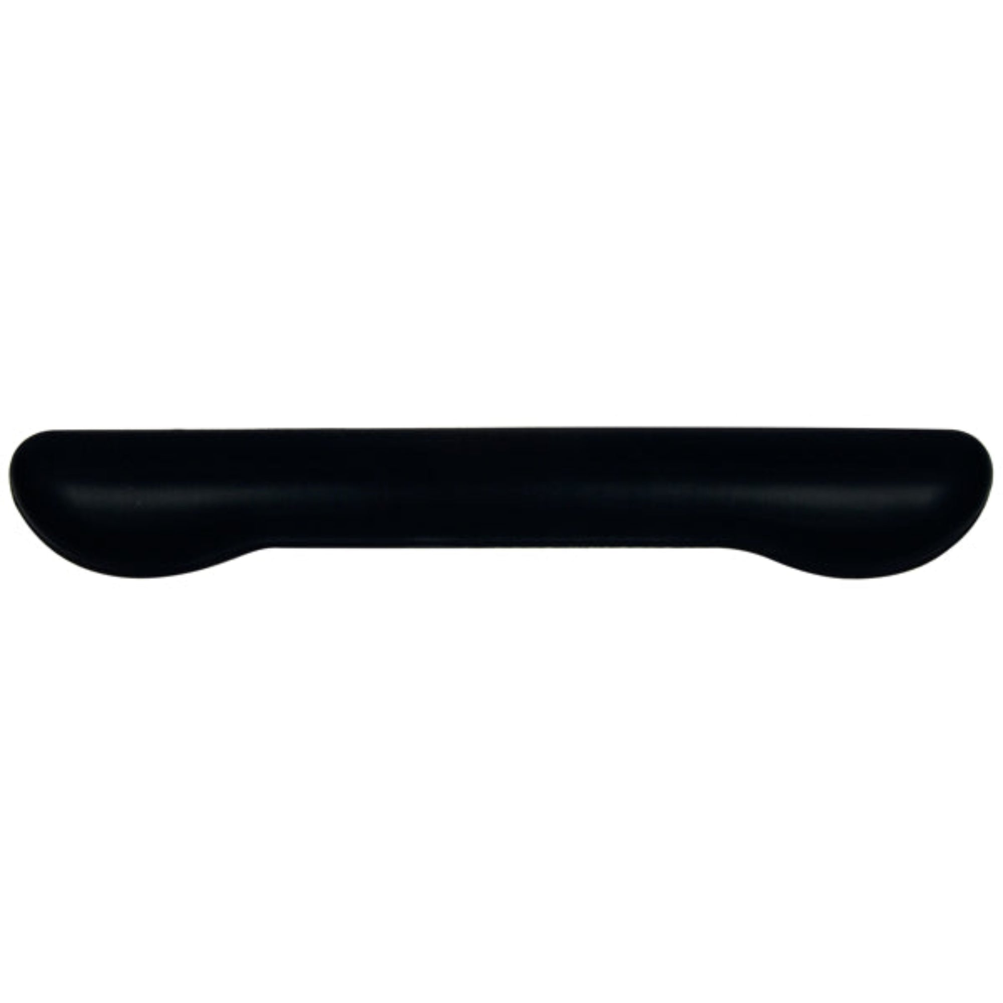 a long black ergonomic gel wrist rest created for work on a keyboard. Each end has a extended section for extra wrist support